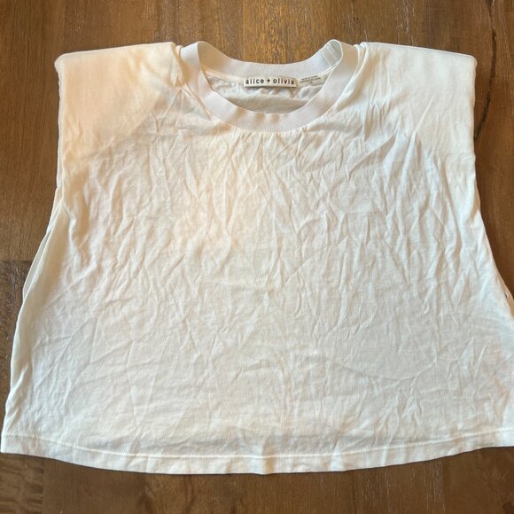 Alice + Olivia - White Shoulder Pad Cropped Muscle Sleeve Tank - Size L - Picture 3 of 7